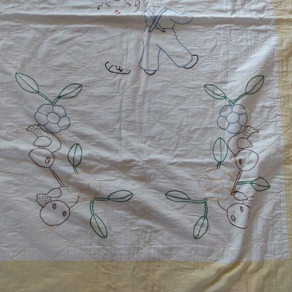 Vintage Handmade Quilt 64" by 42 1/4" Country Children Dancing Birds Embroidered - Picture 3 of 14
